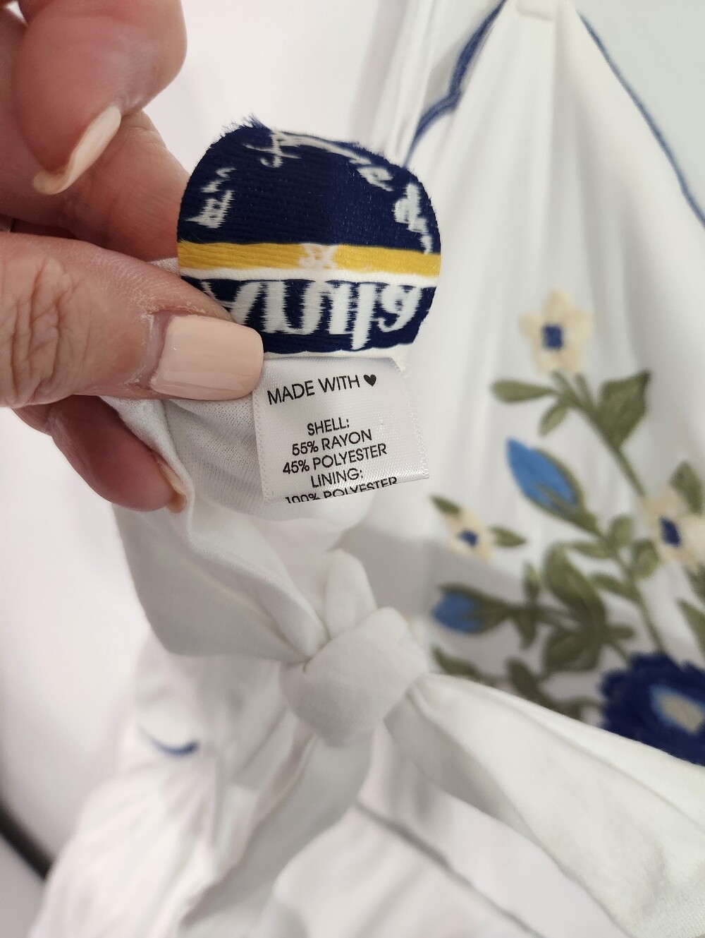 ARULA White Sundress with Blue and Green Floral Embroidery, Size 2x - Picture 4 of 11